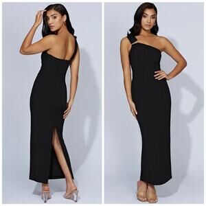 Meshki Black Brigette One Shoulder Midi Dress